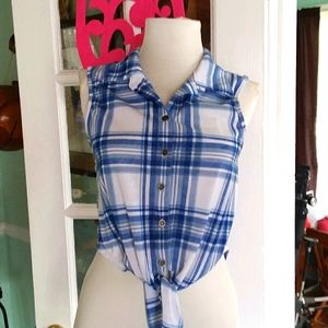 Super Cute Blue Plaid Tie Shirt